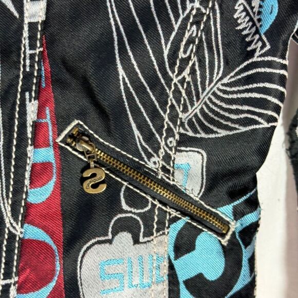 Desigual Black Multicolor Print Moto Bomber Jacket Sz 36/US XS Size 4 - Picture 4 of 12